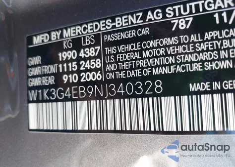 2022 Mercedes-Benz A 220 из США, поврежденный, VIN W1K3G4EB9NJ340328